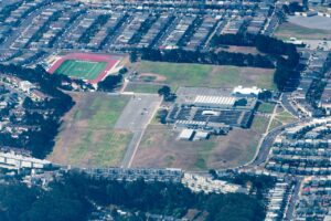 Vista aérea de un estadio de fútbol del Mundial 2026